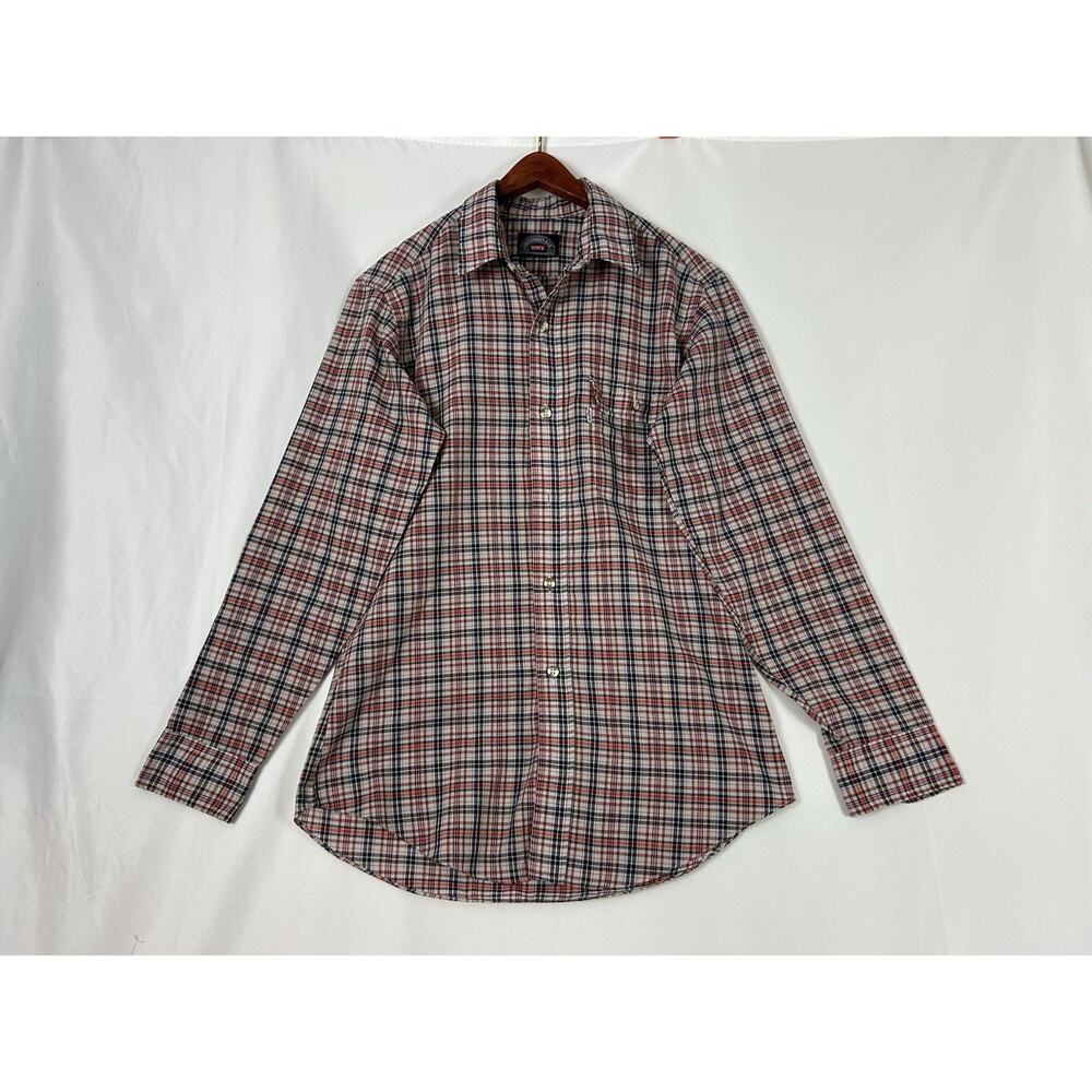 VTG Levis Mens Medium Red Blue Plaid Button Up Long Sleeve Shirt White Tab